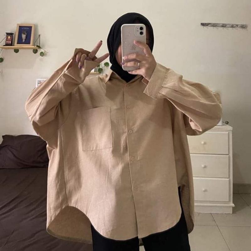 Kemeja Wanita Oversize Bahan Linen Korean Style Jumbo LD 120