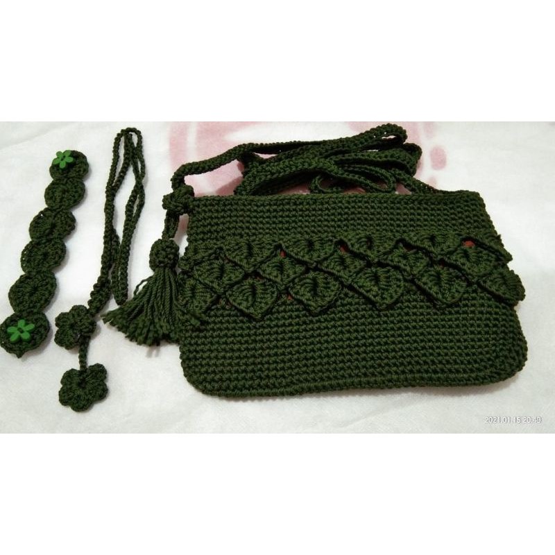 Paket Tas selempang / tas hp / tas rajut hijau Army