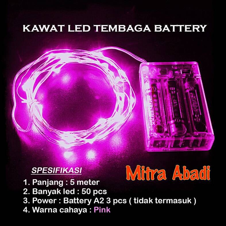 Lampu Natal LED Kawat Tembaga Batre/Baterai A2 5 Meter