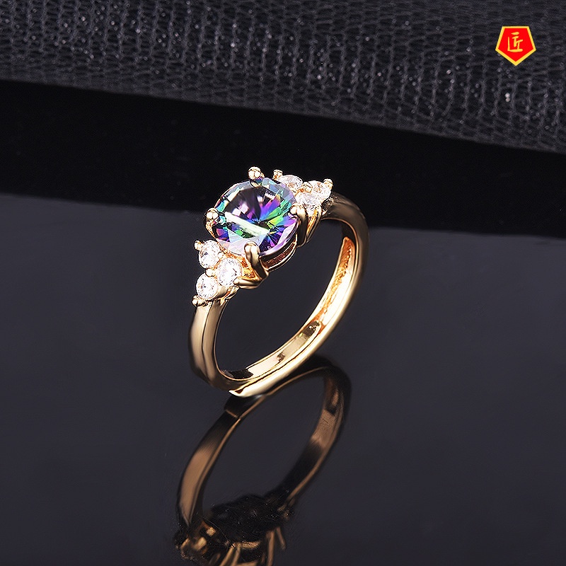 [Ready Stock]Creative Gold Inlaid Color Diamond Ring