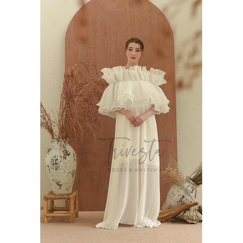 Kemben Pleated Trilogy BW -Flower Endurance Coll -KIMONO ROBE PENGANTIN /RUFFLE/Penutup Dada /Kemben