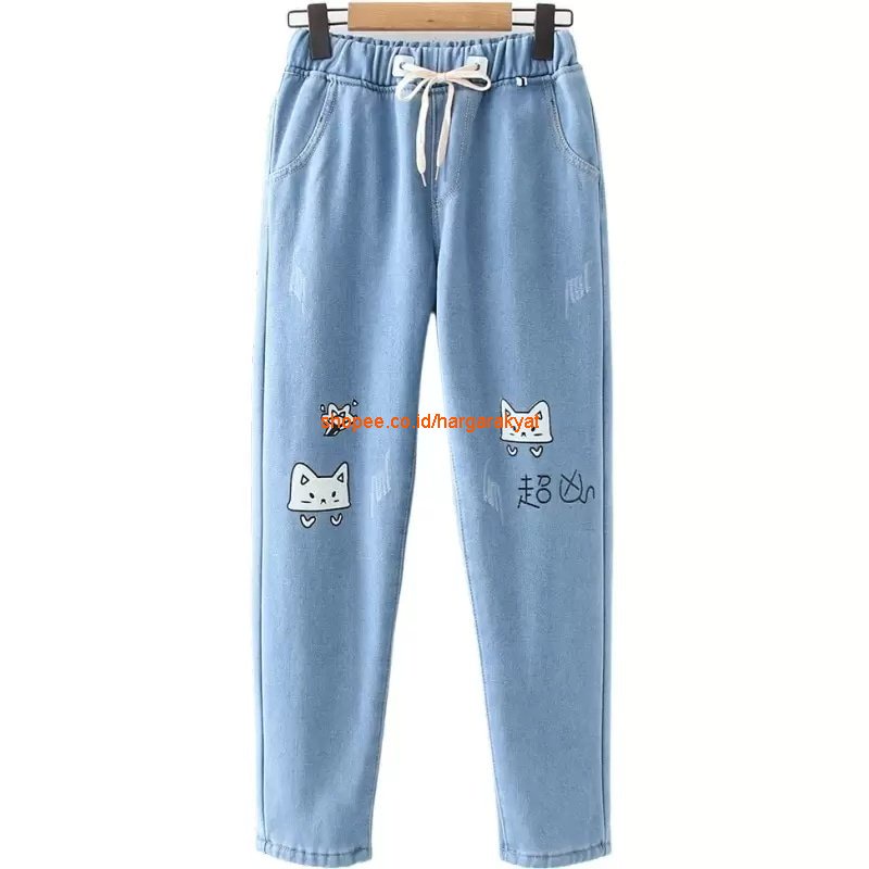 Meong Pants Jeans Celana Jeans Bordir Korea Lucu Imut Street Style OOTD