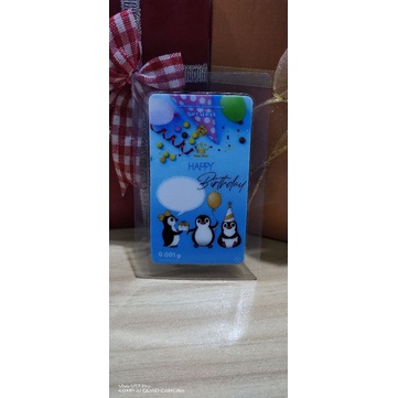 baby gold emas mini logam mulia gift series happy birthday pinguin 0,001 gram