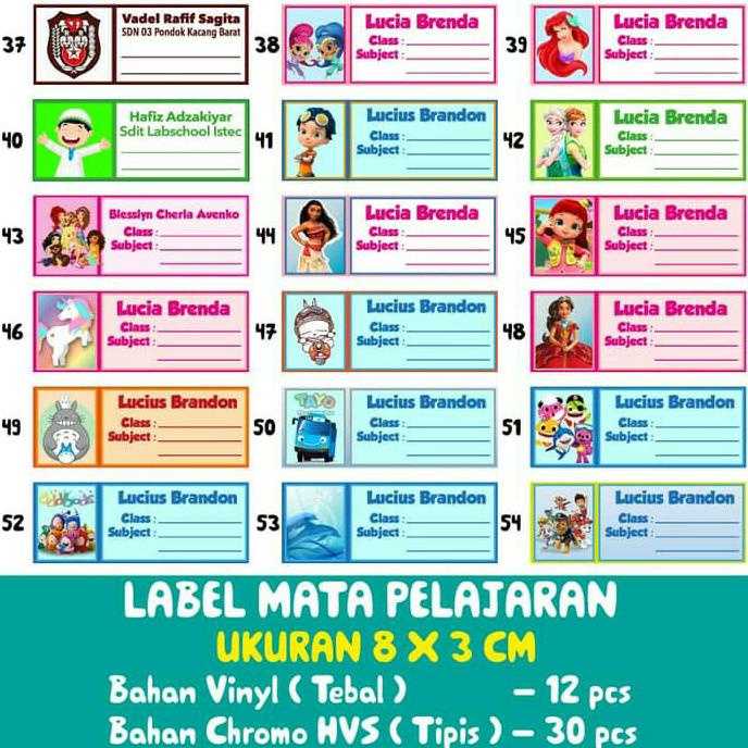 

STIKER LABEL NAMA TAHAN AIR/STICKER LABEL WATERPROOF MATA PELAJARAN