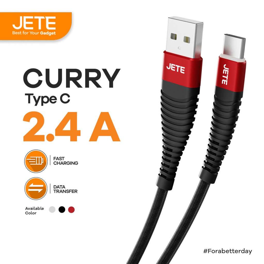 Kabel Data USB Jete Curry 2.4A Type-C 100cm JETE Original