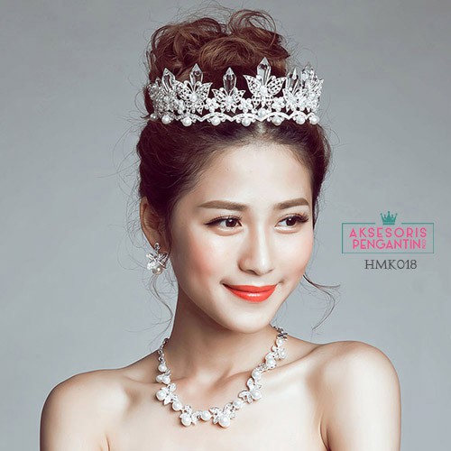 Aksesoris Royal Crystal Wedding Modern l Paket Mahkota Kalung Anting - HMK018