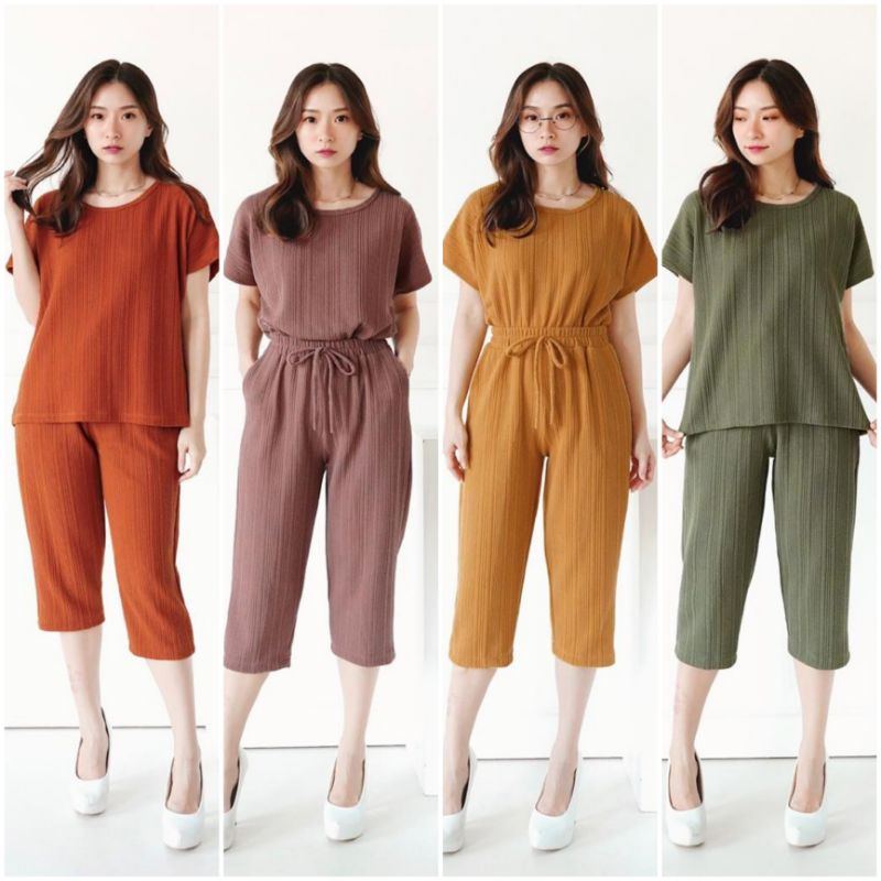 ❣️ SPECIAL PRICE ♡ PREMIUM ♡ REAL PIC ! DYLLYS 2 IN 1 COMFY RIB TEXTURE SET BLOUSE WITH PANTS / SETELAN TEKSTUR ATASAN &amp; CELANA