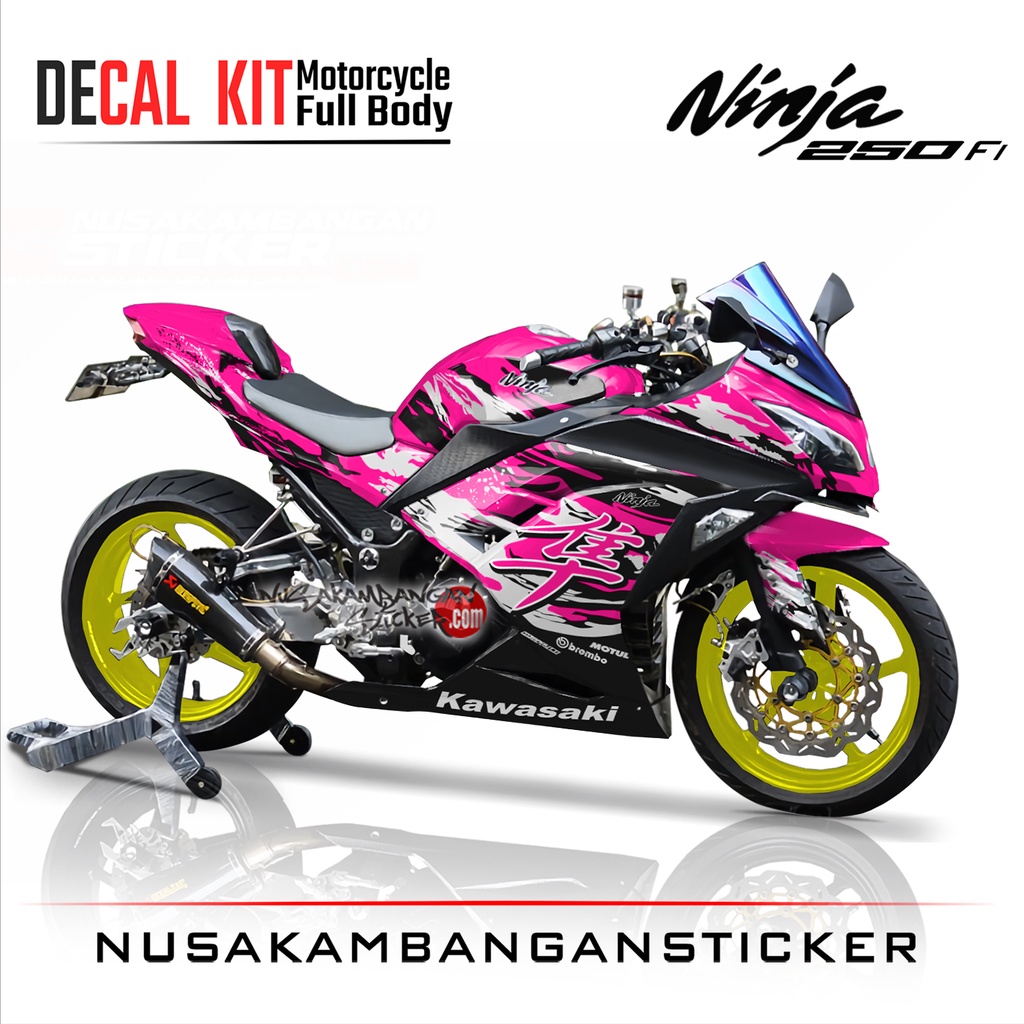 Stiker Decal Motor Kawasaki Ninja 250 fi Full Body Pink Kanji Grafis Racing Team Sticker Variasi Cus
