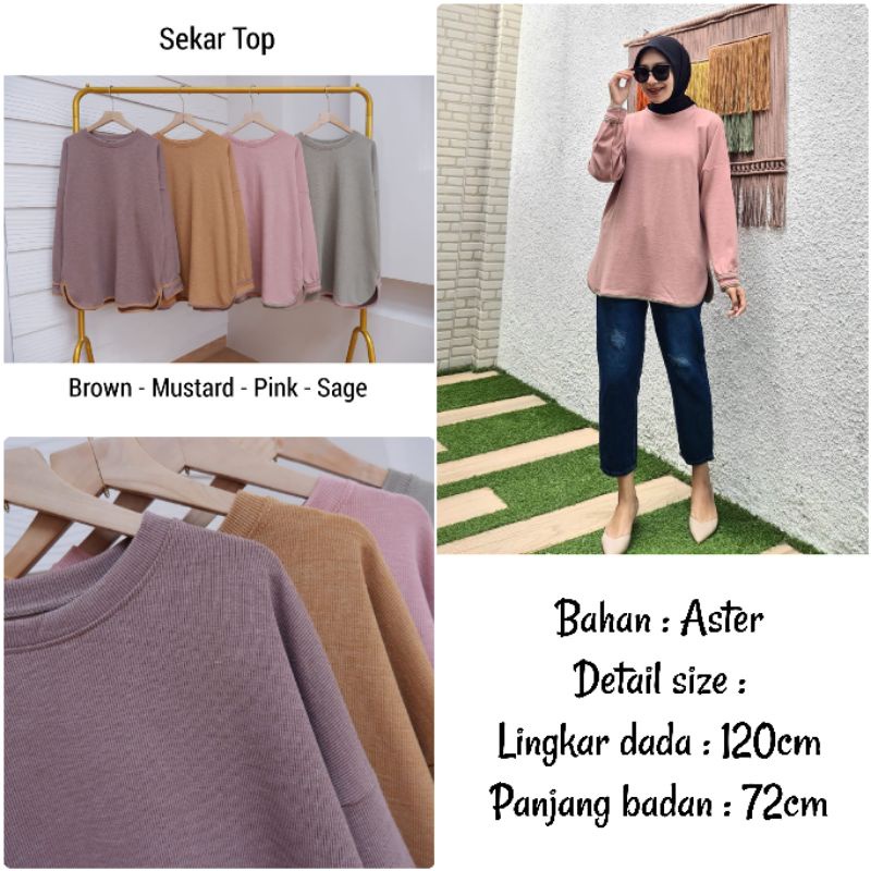 BJ Atasan Blouse Kaos Aster Wanita Jumbo Lengan Panjang Ld 120 Sekar Blus