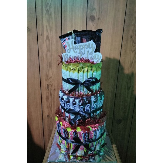 

(RE651) READY KUE TART SNACK TOWER FULL BLACK / KADO HADIAH TEMA COWO