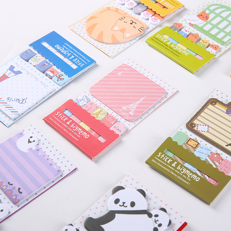 20pcs / Set Sticky Note Desain Hewan Kartun Gaya Korea / Pelajar Portabel Serbaguna Untuk Sekolah