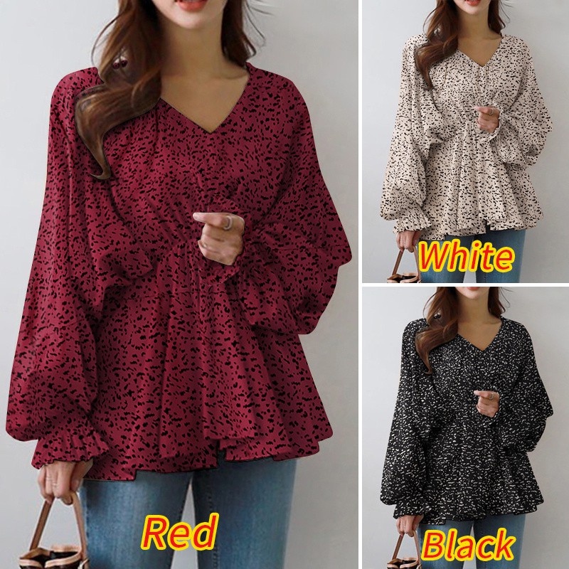 ZANZEA Women Fashion Full Sleeve V Neck Leopard Printed Casual Loose Blouse