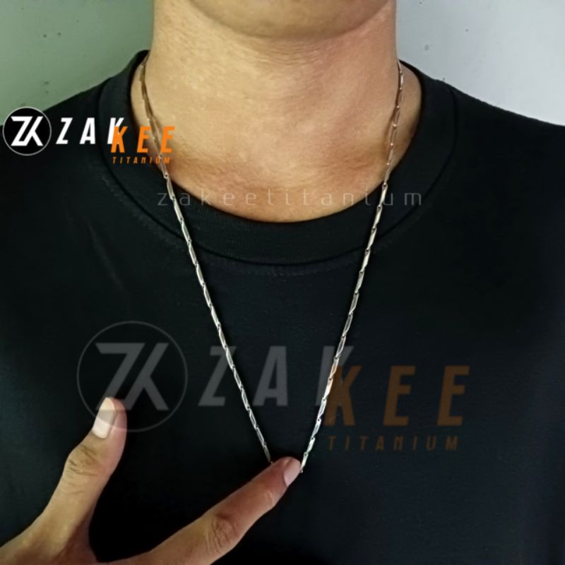 Kalung Titanium Pria Wanita Rantai Anti Karat Rante Biji Padi Silver Perak Variasi Emas Cowok Cewek Stainless Steel