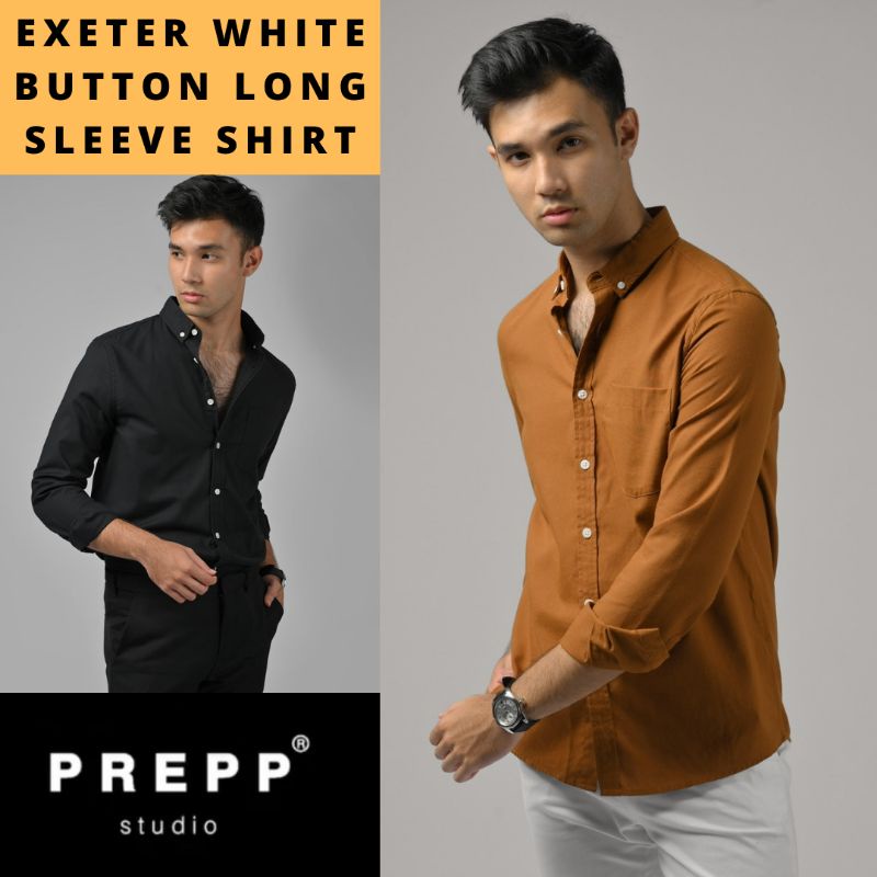Preppstudio EXETER WHITE BUTTON LONG SLEEVE SHIRT
