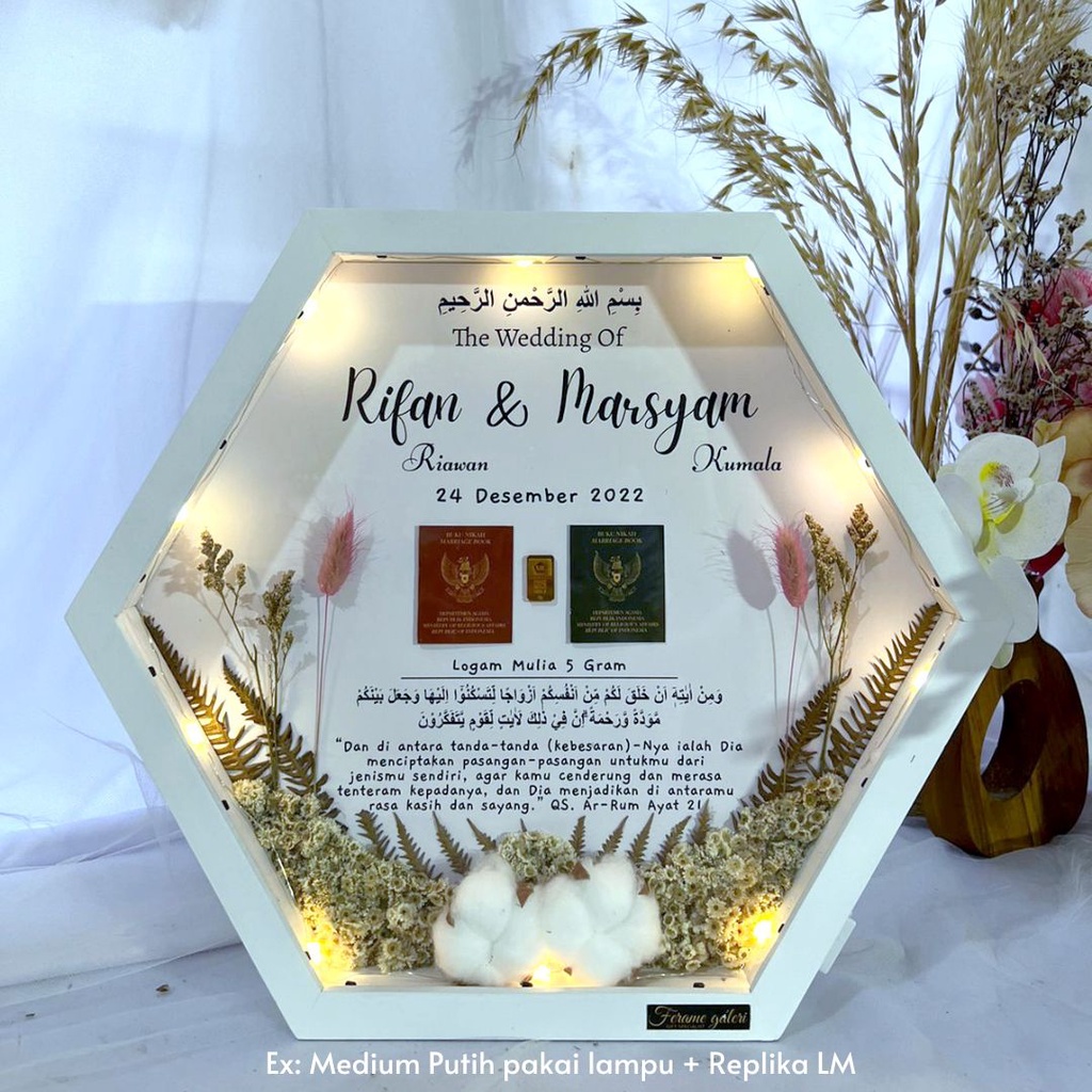 Bingkai Mahar Pernikahan Rustic 3D Hexagonal  / Mahar Nikah / Frame Mahar Pernikahan / Mahar 1 Hari Jadi by Ferame Galeri