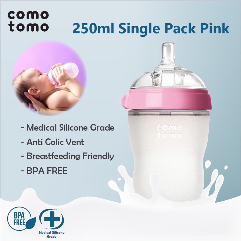 COMOTOMO PINK/GREEN 250ML SINGLE PACK BOTTLE - botol susu comotomo | dot bayi