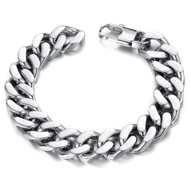 Gelang Cowok Stainless Steel Titanium Anti Karat Warna Silver 10mm 12 mm GP006