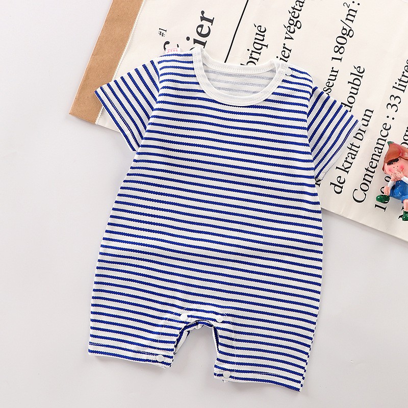 TSC - Romper Bayi Laki-Laki/Perempuan Lengan Pendek Tulisan Baby Jumper Pakaian Bayi-STRIP BIRU