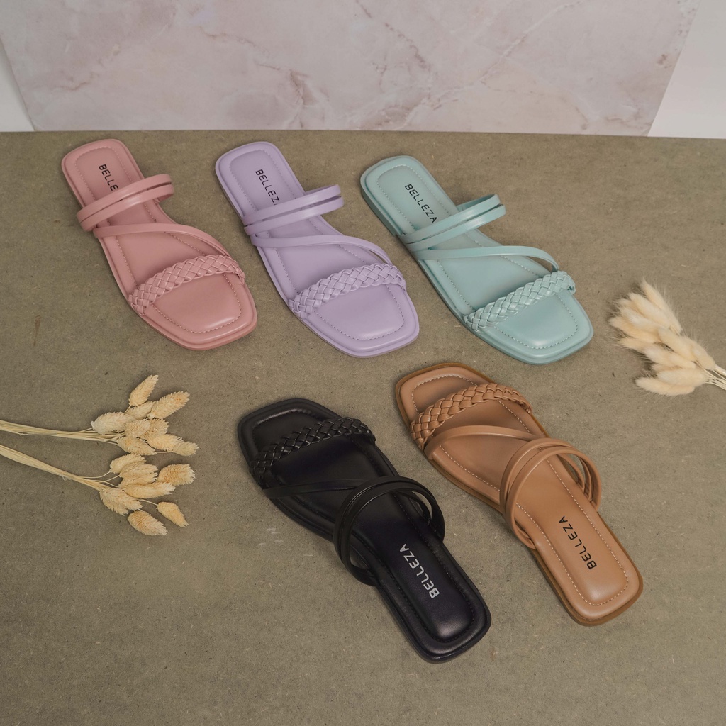 BELLEZA MALL - Sandal Flat CORA All Colors | selop flats wanita stylist | sendal pergi santai cewek perempuan beleza shoes official terbaru