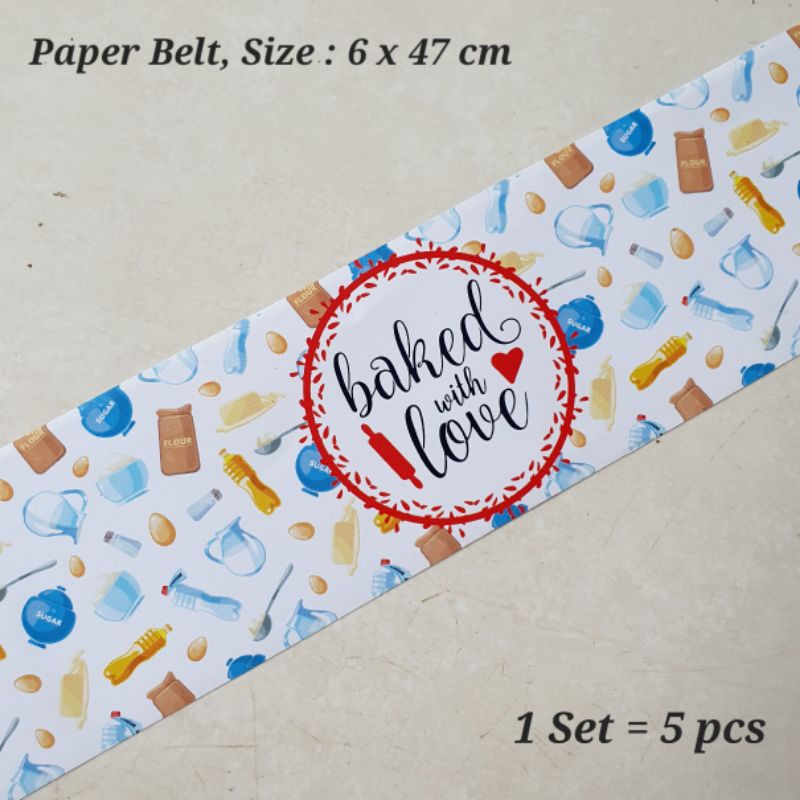 

Paper Belt tulisan Baked with Love - Paperbelt Selongsong kertas hampers