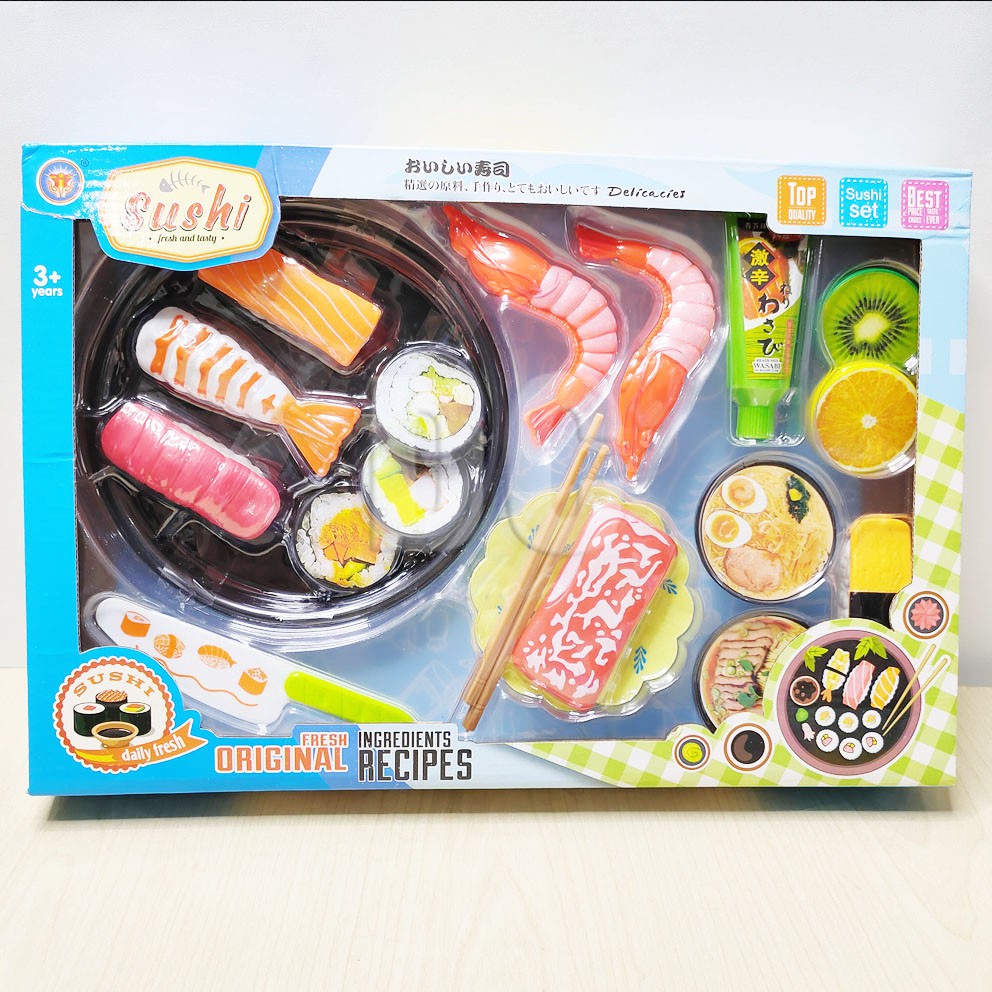 Sushi Fresh Original Mainan Masak-masakan Daging Udang Wasabi Sumpit