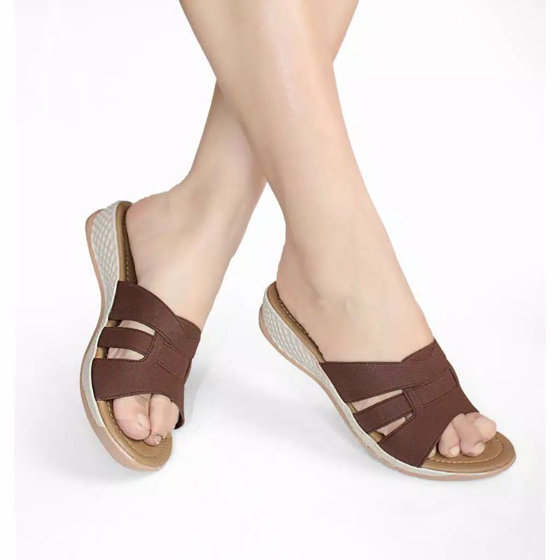 Sandal Sendal Wanita Slip on Slop / Selop Cewek Casual JPL07 / Sandal Wedges Wanita Murah