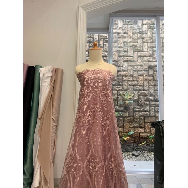 Bahan Kebaya Brokat Tulle Payet Gloria Exclusive Warna Rose Gold