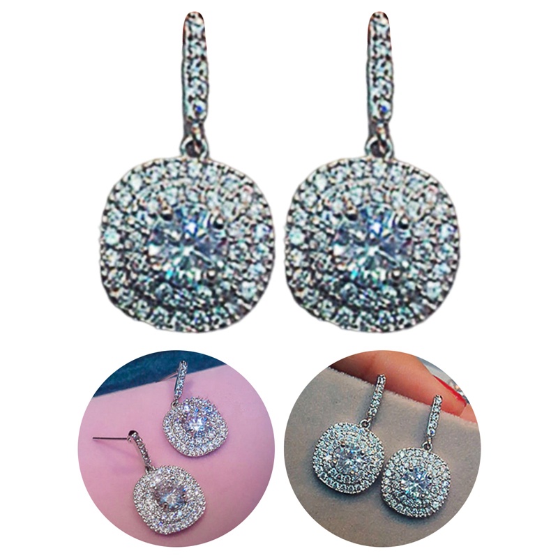 Anting Juntai Kristal Cubic Zirconia Warna Silver Untuk Pengantin Wanita