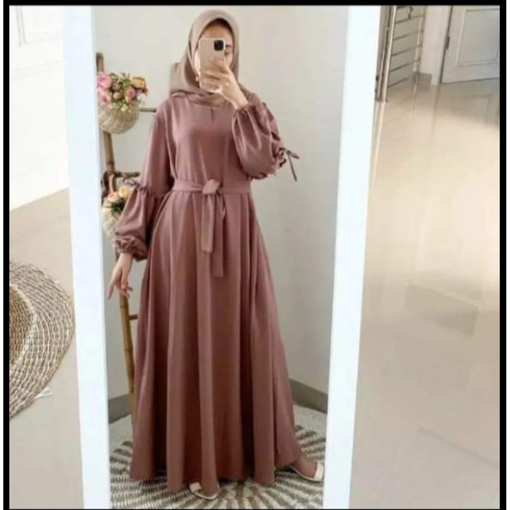 Gamis Wolfis Polos Dress Muslim Polosan Gamis Kalem Lengan Balon