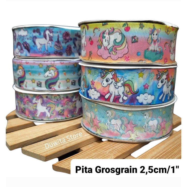 (1Meter) Pita Grossgrain Motif Unicorn 2.5cm/1inci