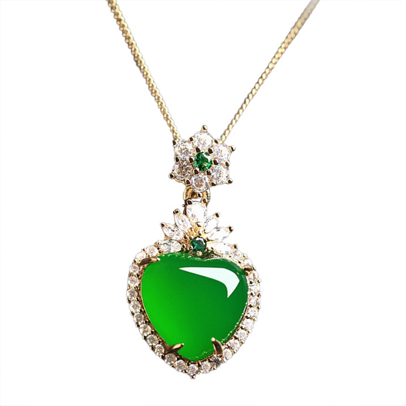 Fancyqube Kalung Choker Liontin Batu Giok Kristal Emerald Hijau Alami Bentuk Hati Untuk Wanita