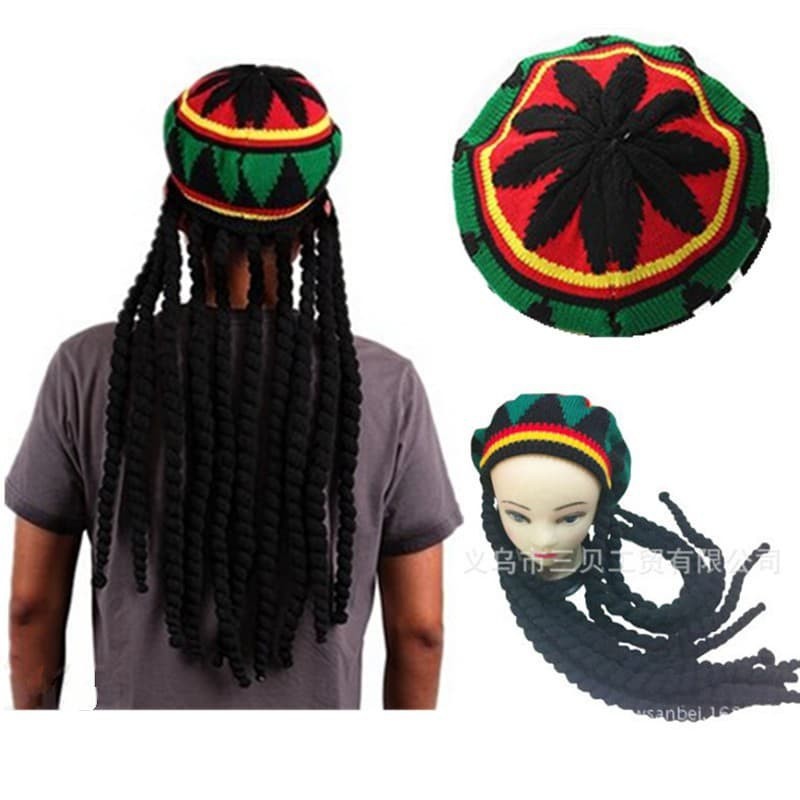 Topi kupluk bob marley reggae rasta sudah termasuk rambut gimbalnya