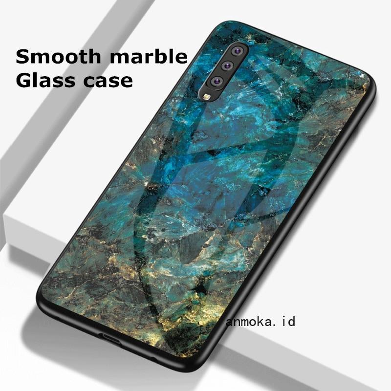 Case Samsung A30 A50 Marble Tempered Glass Back Cover