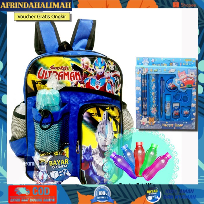

{TERBARU} Paket Tas Sekolah Anak Play Group(Botol Minum&Set Alt Tulis)Ultr4 Biru