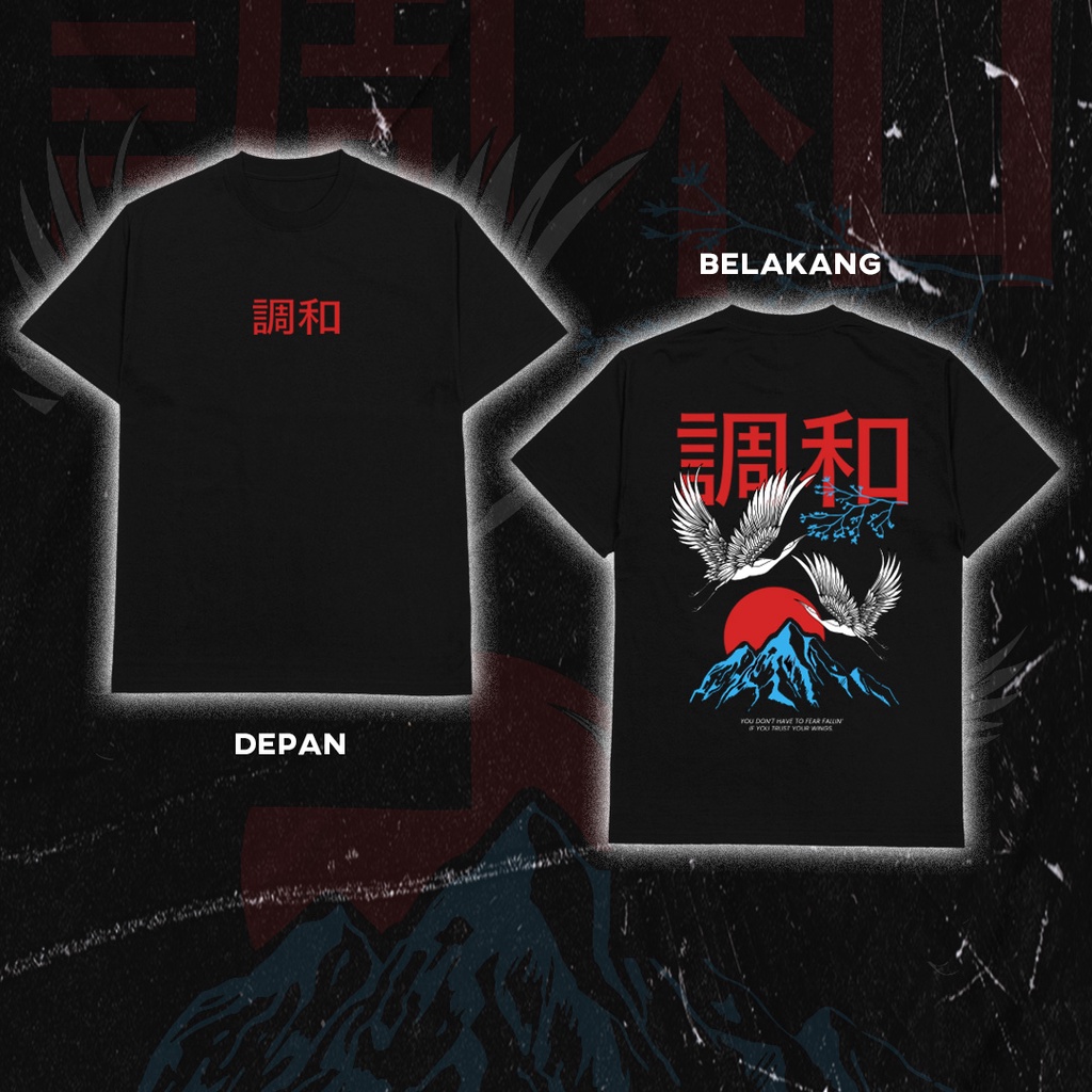 Baju Jepang Bangau Terbang Style Streetwear Cocok Dipakai Pria Wanita Unisex Bahan Katun Combed 30s