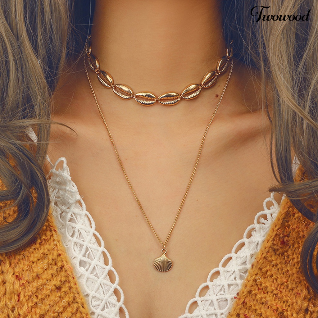 Kalung Choker Double Layer Desain Kerang Laut Gaya Bohemian Untuk Wanita