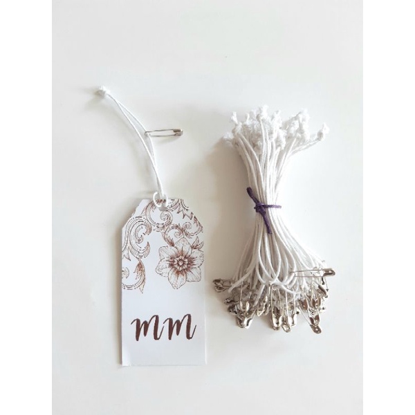 

Tali hangtag kulit PUTIH + peniti SILVER (50pcs / 100pcs)