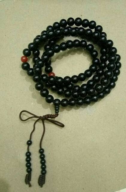 Tasbih Kalung Buddha Batu Onyx Hitam Import