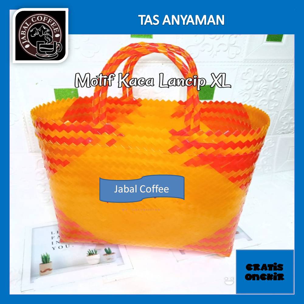 Tas Anyam Plastik Kaca Lancip XL 32x18x33 Cm / Tas Belanja Besar / Tas Anyaman Kaca Lancip Jumbo / Tas Keranjang 05