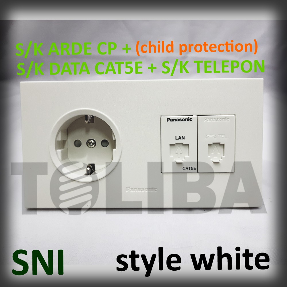 stopkontak arde cp + stop kontak data cat5e + s/k telepon minimalis style white ib panasonic sni