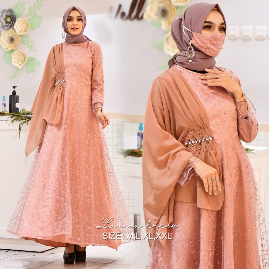 Gamis Selendang Larisa Dress/Gamis Selendang Mutiara/Gamis Kebaya Terbaru/Gamis Original