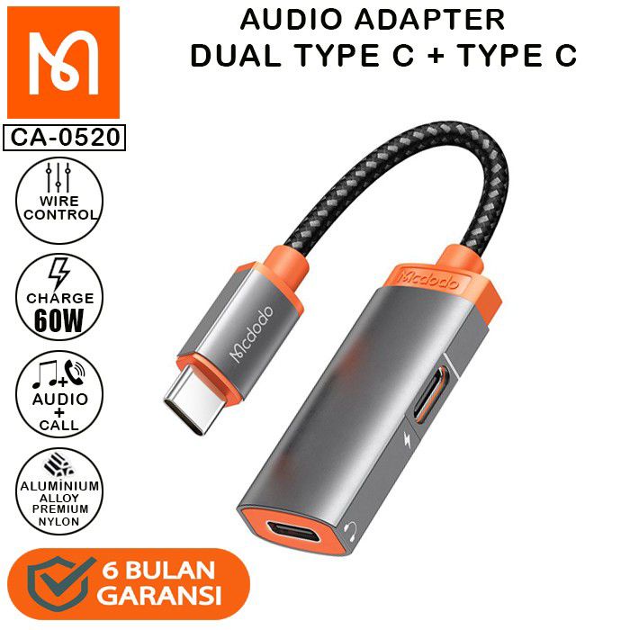 MCDODO Converter / Splitter CA 0520 Dual Type C Audio - Support Mic