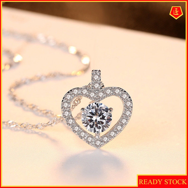 [Ready Stock]Fashion Plated S925 Sterling Silver Micro Inlaid with Diamond Love Heart Pendant Necklace