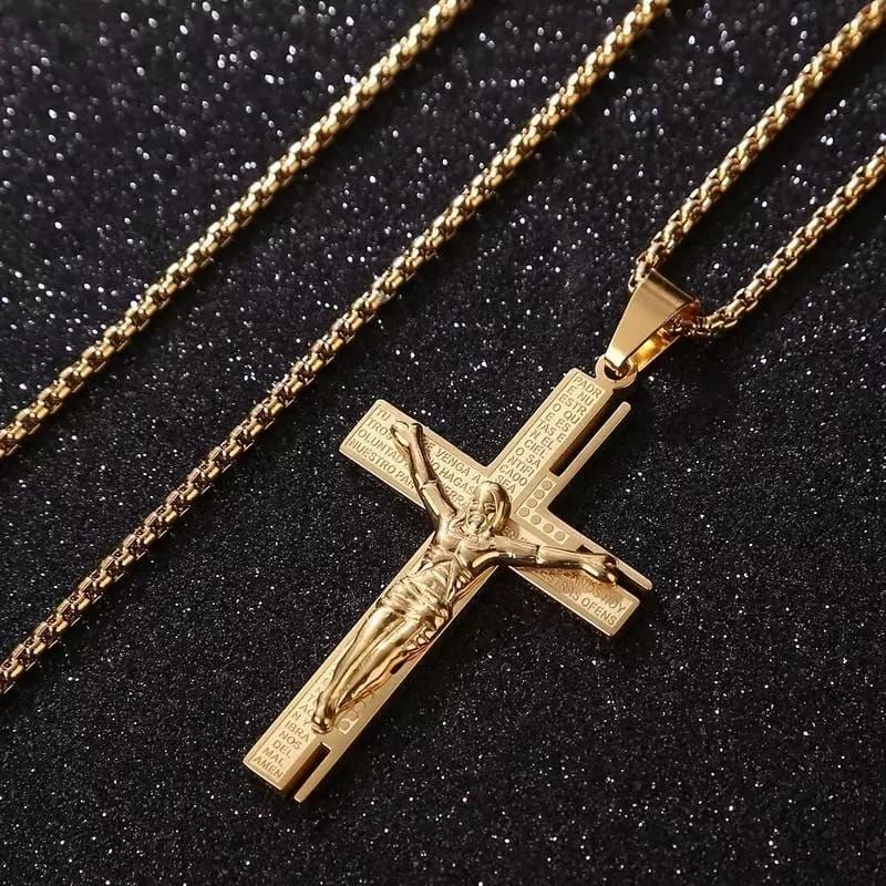 Kalung Salib Yesus Emas Titanium Kualitas Import