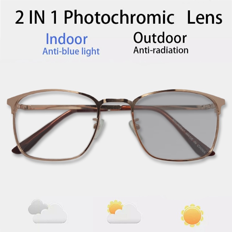 2In1 Kacamata lensa photocromic anti radiasi wanita pria kacamata bingkai Titanium Kacamata komputer Anti Silau fotocromic Kacamata Berubah Warna Kacamata Fashion Outdoor Kacamata Gaya Sunglasses Unisex