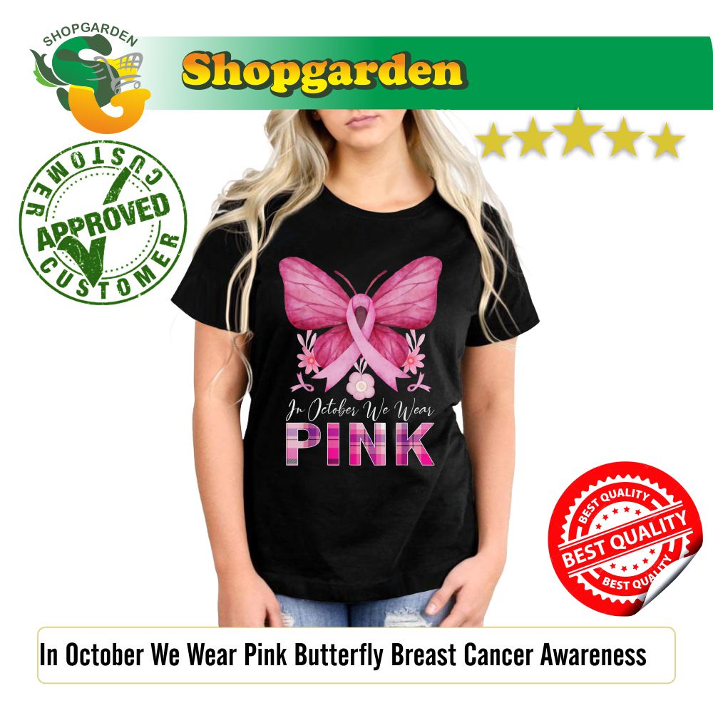 Kaos Wanita In October We Wear Pink Butterfly Breast Cancer Awareness T-Shirt Kaos Cewek Premium Sab