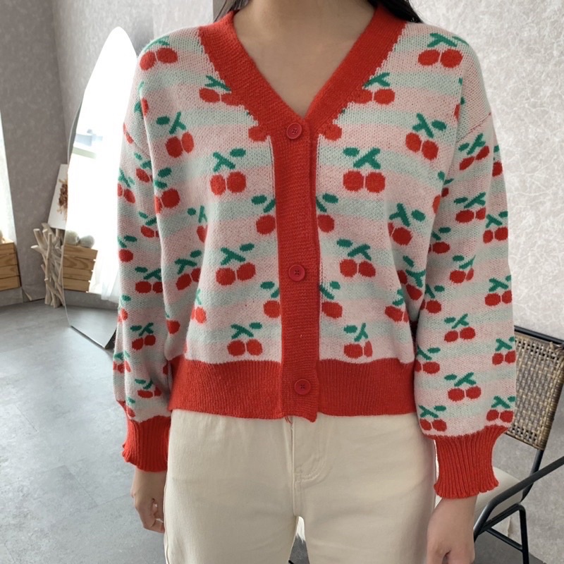 Quilla Cherry Cardigan Sweater Korean Style Outer Import Korea-List Red