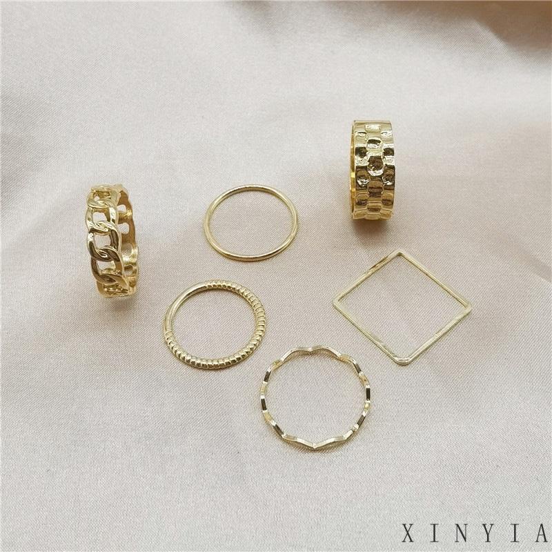 4pcs / Set Cincin Jari Telunjuk Bentuk Geometris Gaya Retro Untuk Wanita