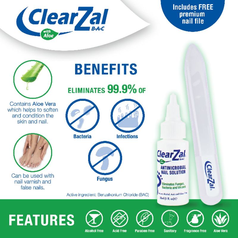 Clearzal  anti jamur 30ml perawatan kuku jamuran membunuh bakteri jamur virus USA FREE NAIL FILE