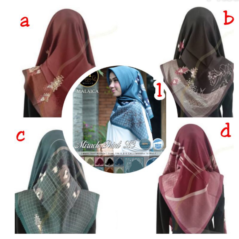 Hijab segiempat motif lc waterproof // jilbab segiempat motif  malaica print LC waterproof